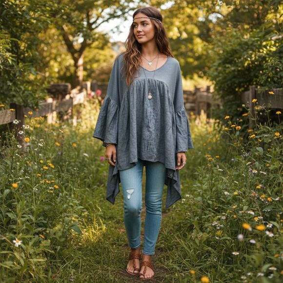 💙 POL Boho Oversized Top NWT • Oversized Small • 100% Cotton • Flowy & Free ✨ - Picture 4 of 6